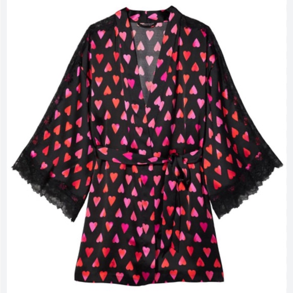 Victoria Secret Heart Patterned Black and Pink Women's Robe | XS/S - Picture 1 of 6
